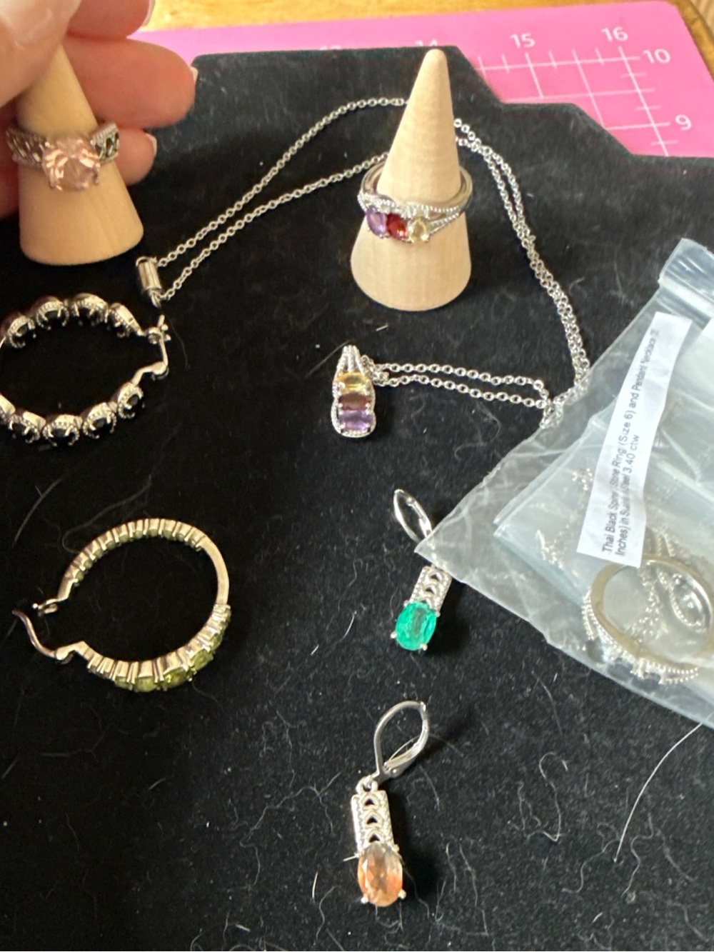 Lot of 23 Beautiful Stones set in Stainless Steel Rings Size 6 Necklace earrings